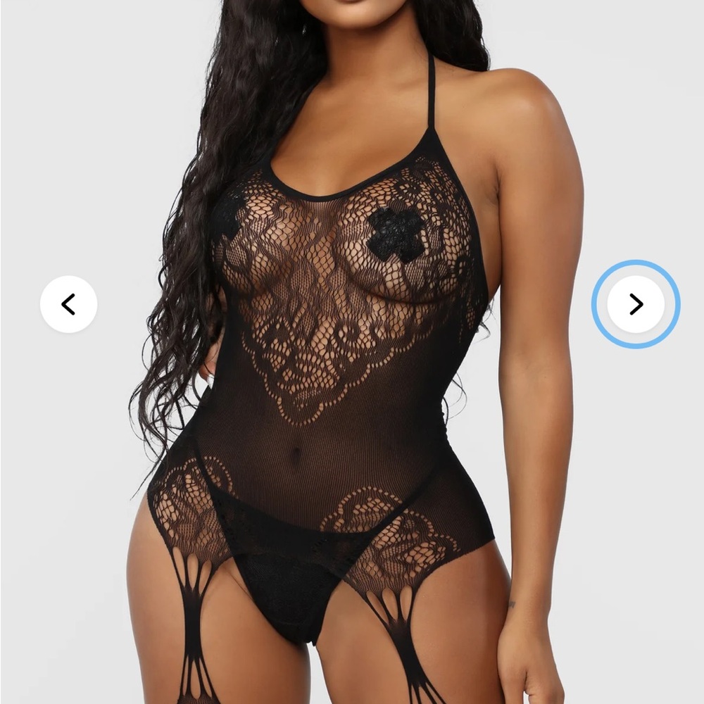 Sheer Lace Garter Bodysuit - Black